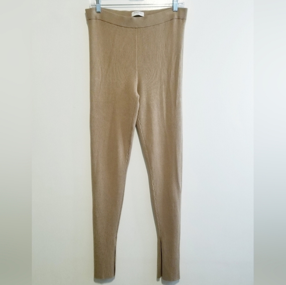 BABATON Aritzia Tan High-Rise Side Slit Hem Stretchy Ribbed Pants